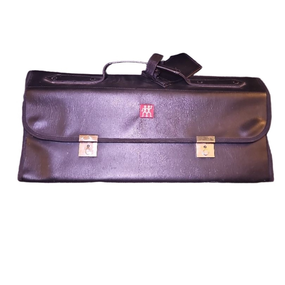 Zwilling JA Henckels Knife Roll Bag Black Leather Double Buckle Germany Locked
